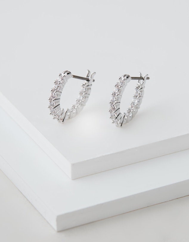 Swarovski - Matrix Vittore hoop earrings, Round cut, White, Rhodium plated