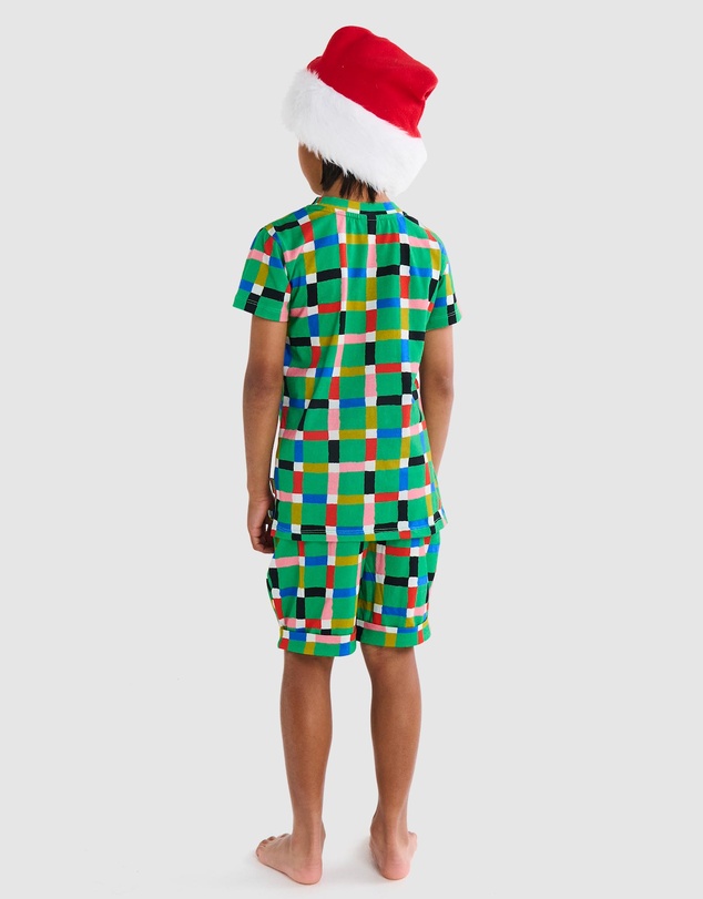 Kip&Co - Christmas Jolly Tartan Kids Organic Cotton Short Sleeve Tee Short Pyjama Set - Kids