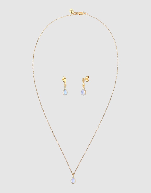 Elli Jewelry - Moonstone Teardrop Jewellery Set in Gold-Plated 925 Silver