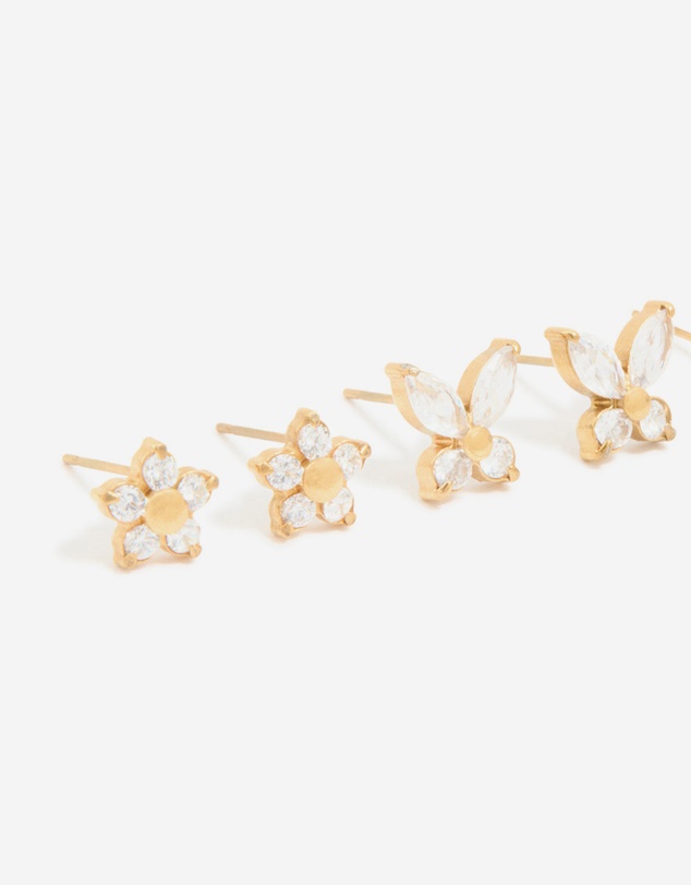 Lovisa - Waterproof Gold Plated Stainless Steel Cubic Zirconia Garden Party Earrings 3-Pack