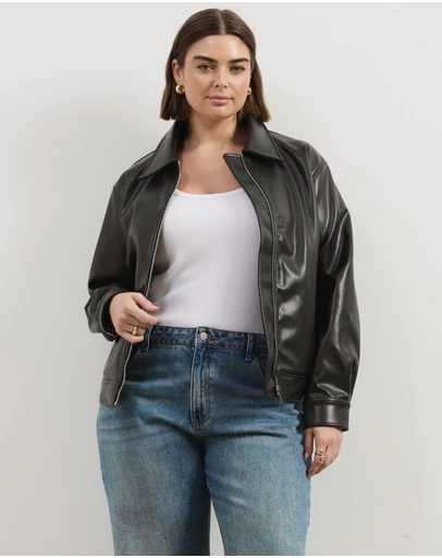 Atmos&Here Curvy - Renna Faux Leather Bomber Jacket