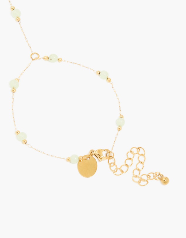 Lovisa - Waterproof Gold Plated Stainless Steel Green Jade Semi Precious Stone Hand Chain