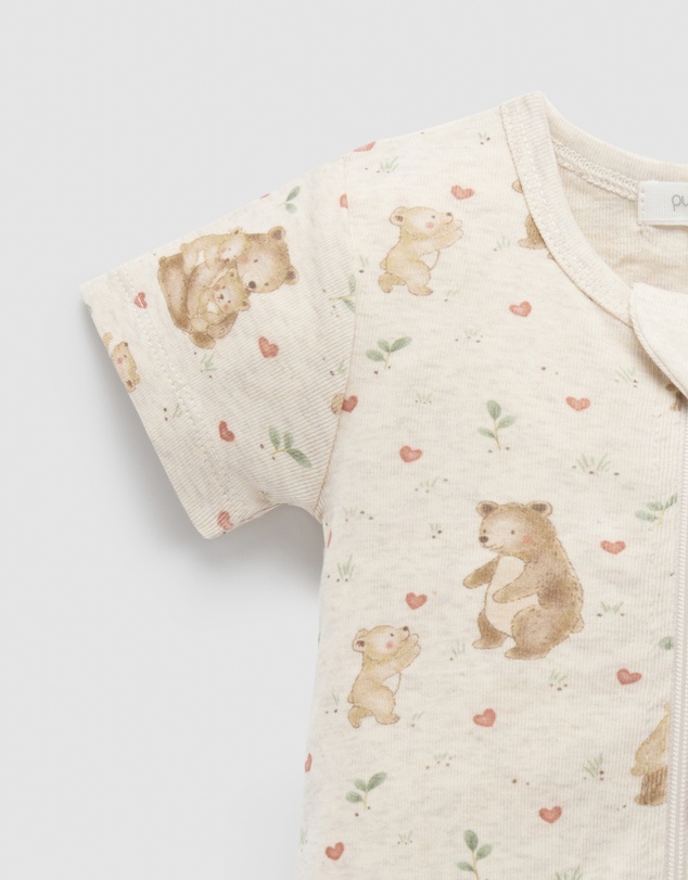 Purebaby - Love Bear Rib Zip Growsuit -Kids-Babies