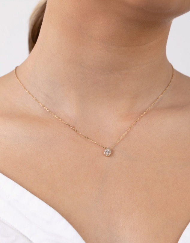 Lovisa - Gold Plated Sterling Silver Cubic Zirconia Pear Halo Necklace