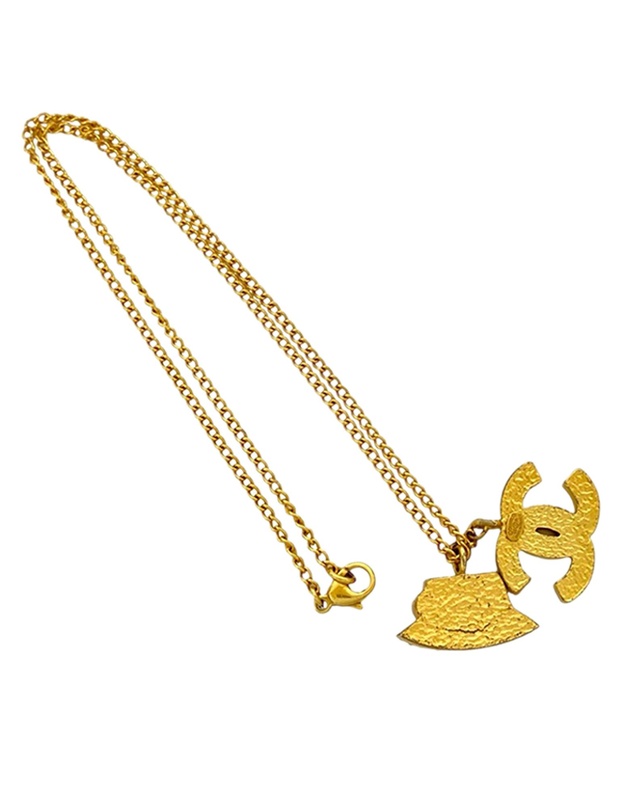 Pre-Loved by Azura Reborn - Pre-Loved Gold Plated Rhinestone CC and Camellia Hat Pendant Necklace