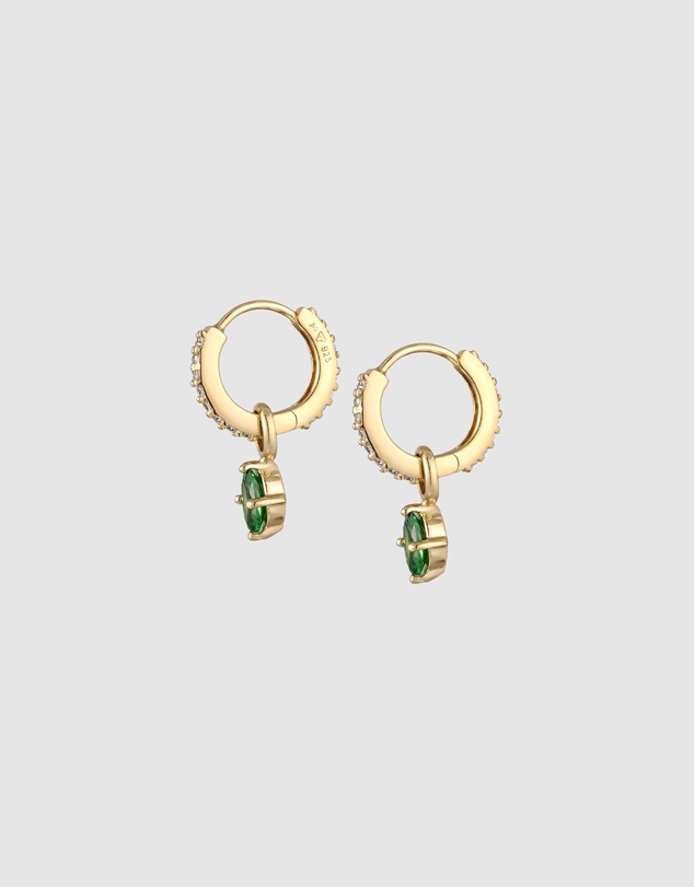 Elli Jewelry - Green Zirconia Drop Hoop Earrings in Gold-Plated 925 Silver