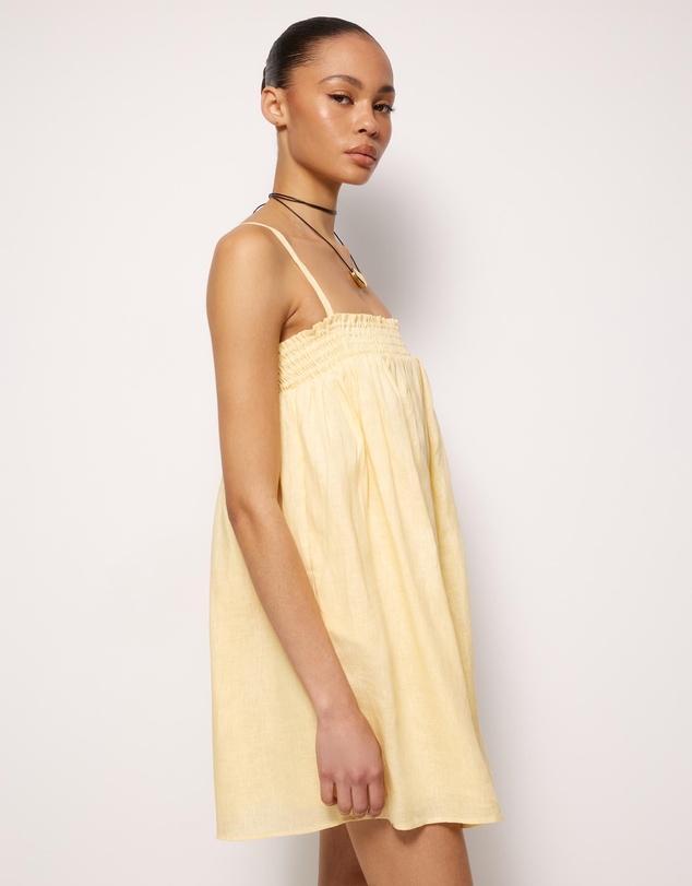 AERE - Amba Shirred Linen Mini Dress