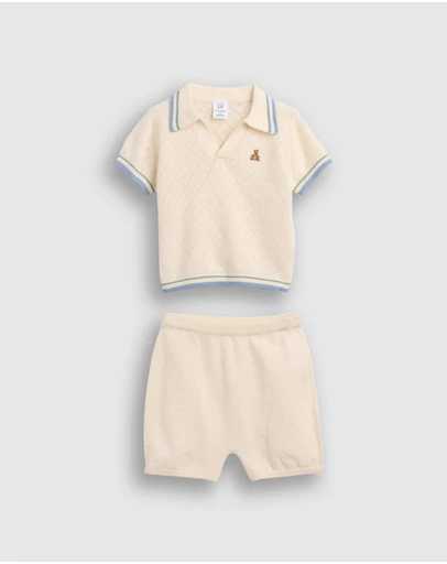 GAP - SS Pointelle Johnny Collar Shorts Set - Babies