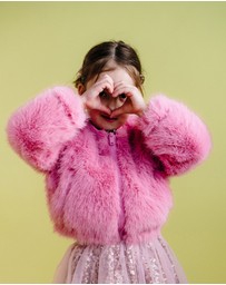 Rock Your Kid - Faux Fur Bomber Jacket In Dusty Pink