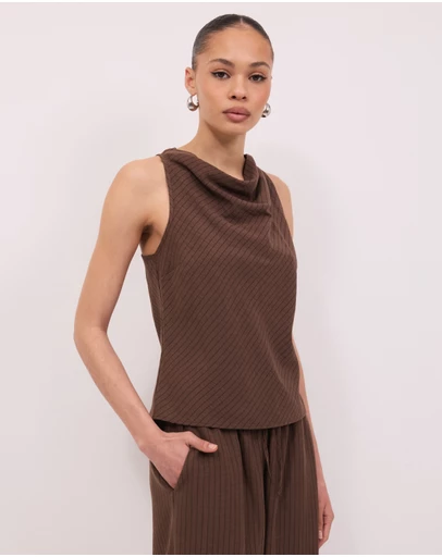 Calli - Andy Pinstripe High Neck Racer Back Sleeveless Top