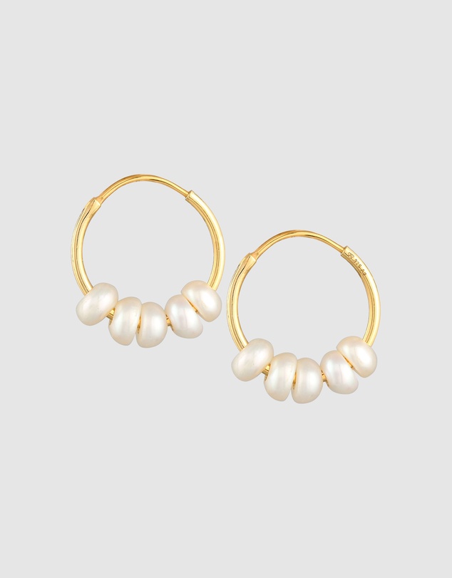 Elli Jewelry - Freshwater Pearl Hoop Earrings in Gold-Plated 925 Silver