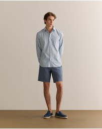 Trenery - Cotton Poplin Multi Stripe Shirt in Chalk Blue