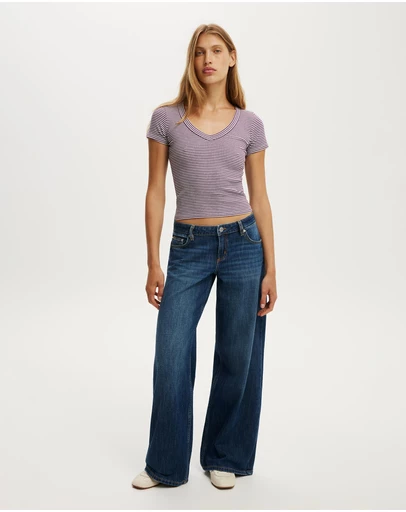 Cotton On - Goldie Rib V Neck Short Sleeve