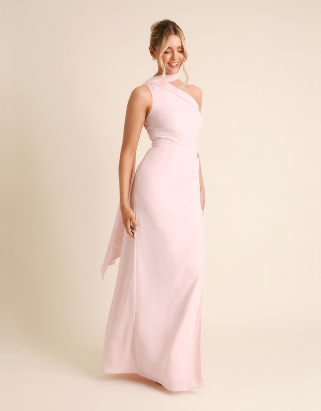 Six Stories - One Shoulder Neck Tie Chiffon Bridesmaid Dress