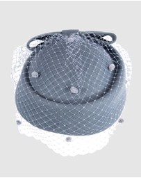 Max Alexander - Felt Blue Pillbox Hat With Veil