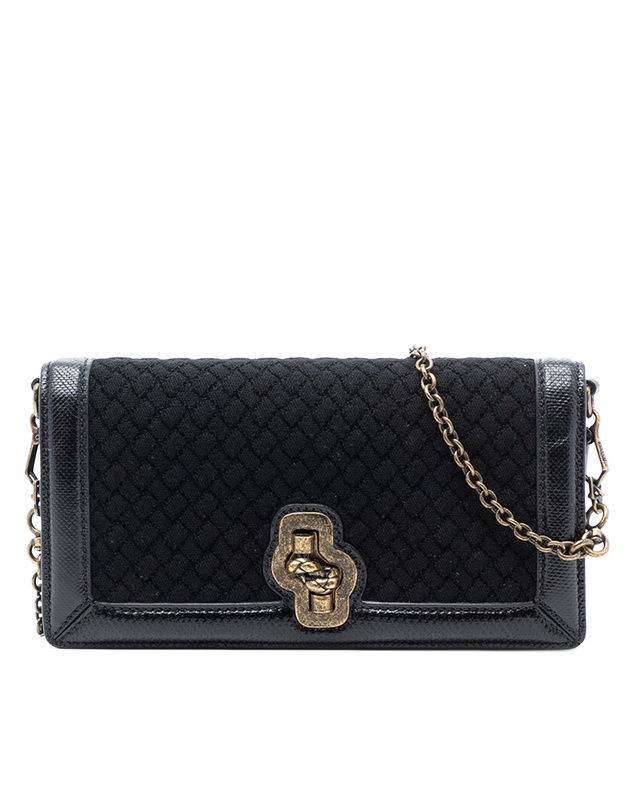 Pre-Loved by Azura Reborn - Pre-Loved Karung Trimmed Knit Intrecciato Knot Clutch On Chain