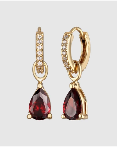 Elli Jewelry - Red Zirconia Drop Hoop Earrings in Gold-Plated 925 Silver