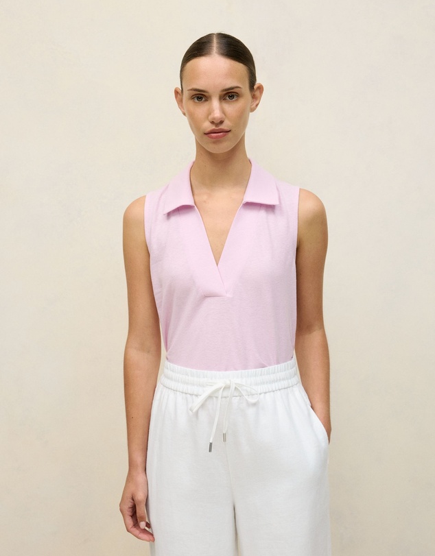 Trenery - Linen Cotton Knit Collared Tank in Soft Lilac
