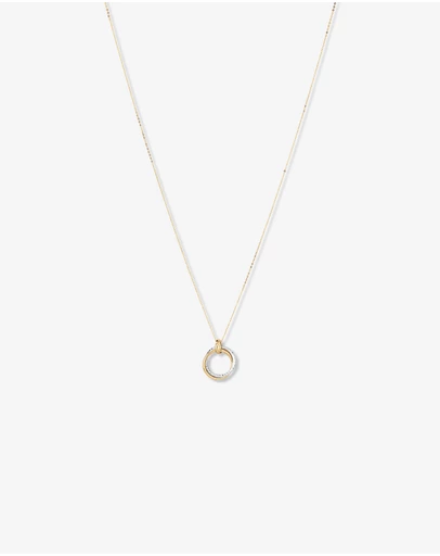 Michael Hill - Two-Tone Double Circle Pendant Hammered Finish Necklace in 10kt White and Yellow Gold