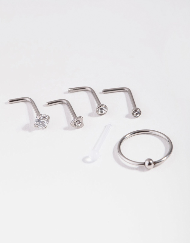 Lovisa - Silver Mixed Diamante Nose Stud 6-Pack