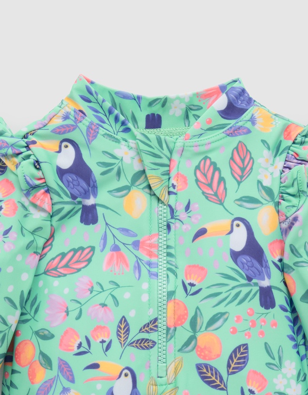 Purebaby - Printed Frilly Long Sleeve Swimsuit- Kids-Babies