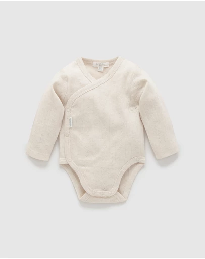Purebaby - Ess Pointelle LS Wrap Bodysuit-Babies