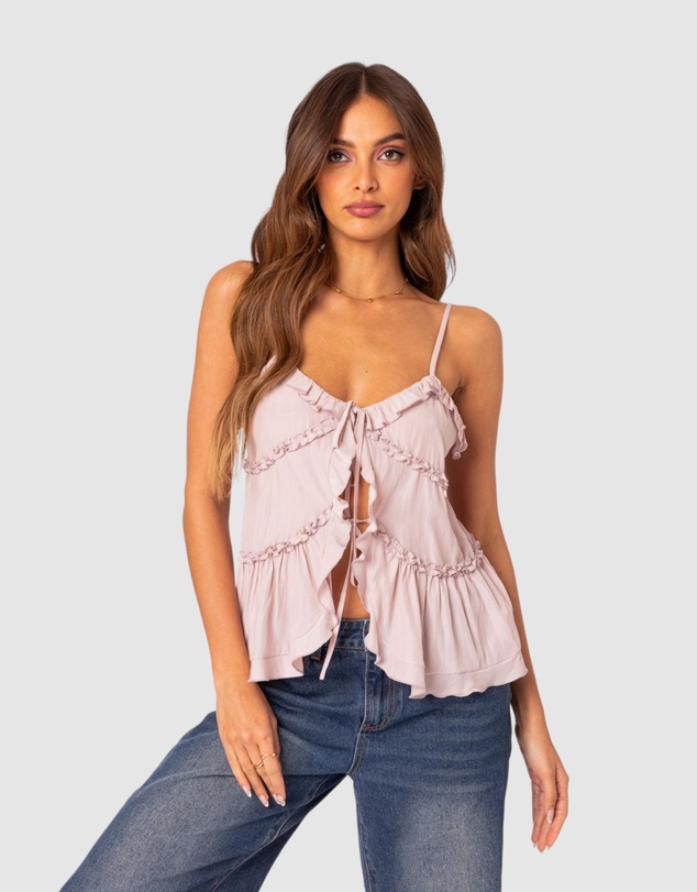 EDIKTED - Juniper Tie Front Ruffled Top