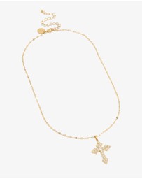 Lovisa - Waterproof Gold Plated Stainless Steel Cubic Zirconia Gothic Cross Fine Necklace
