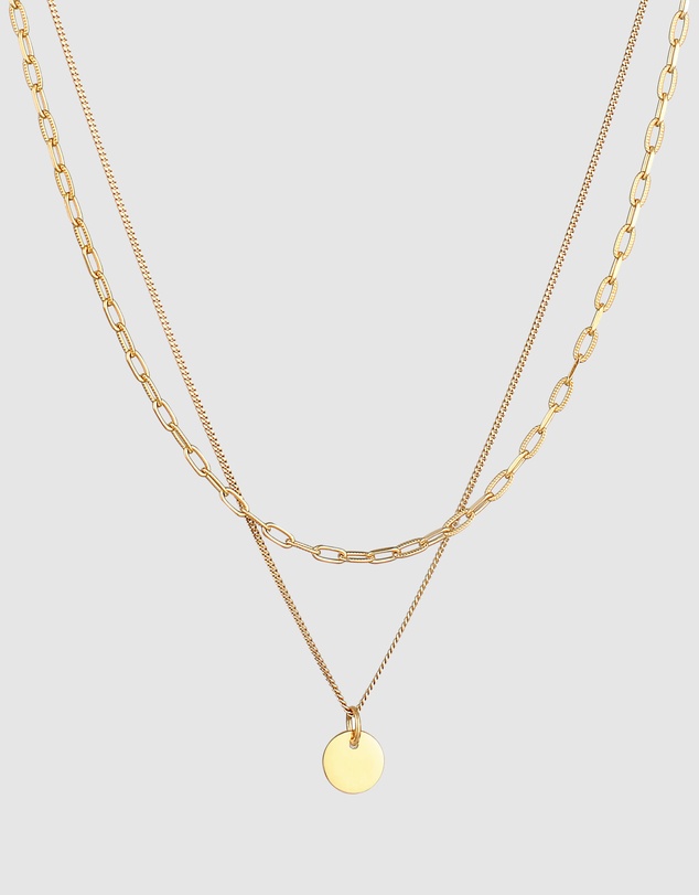 Elli Jewelry - Oval Layered Pendant Necklace in Gold-Plated 925 Silver
