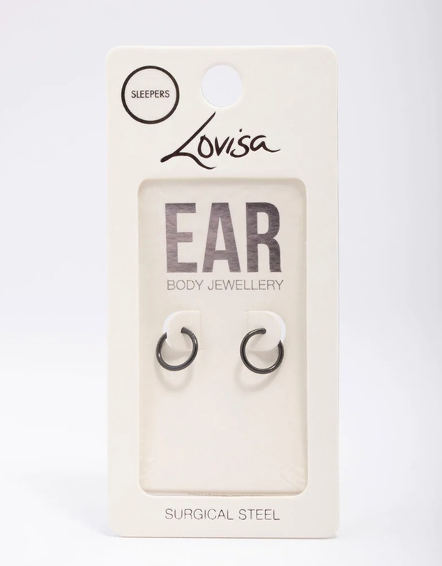 Lovisa - Black Surgical Steel Sleeper Earrings 8mm
