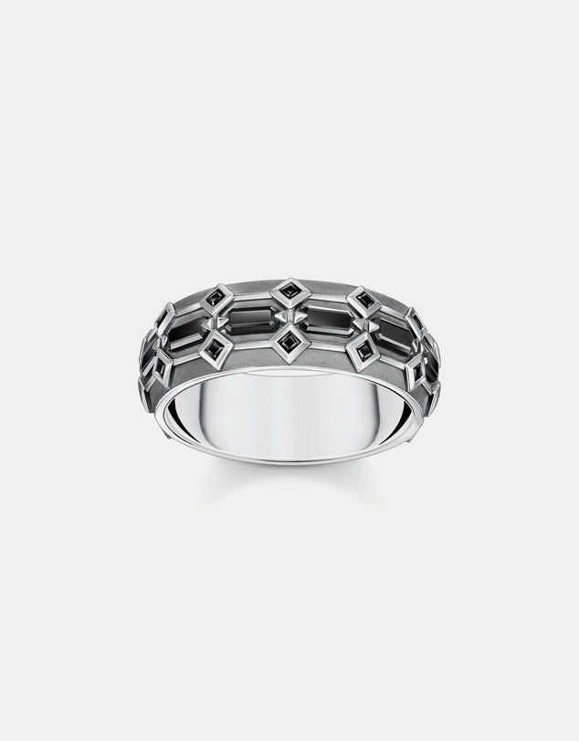 THOMAS SABO - Ring Wide Crocodile Shell with Stones Silver Blackened
