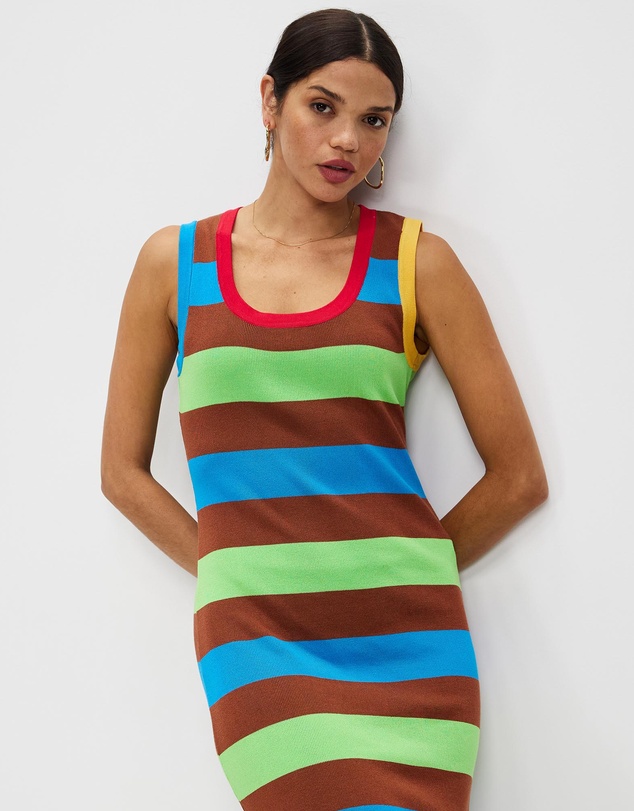 KAJA Clothing - Striped Sleeveless Knit Bodycon Long Gladys Dress