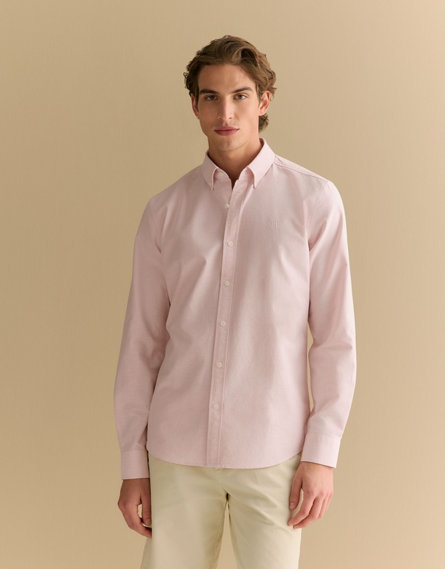 Trenery - Regular Fit Yarn Dyed Cotton Monogram Oxford Shirt in Ash Pink