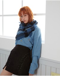 Ozwear Connection Uggs - Ugg Fringed Check Wool Scarf Blue and Check