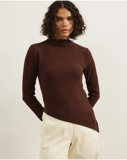 Atmos&Here - Long Sleeve Boat Neck Jersey Top