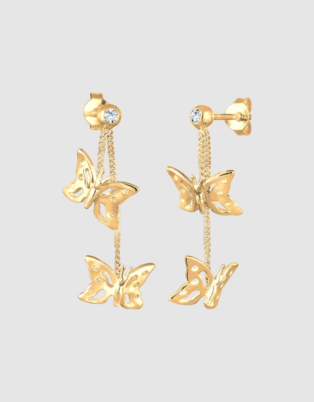 Elli Jewelry - Butterfly Crystal Drop Earrings in Gold-Plated 925 Silver
