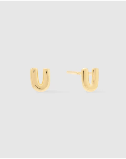 Wanderlust + Co - Alphabet Bubble Gold Stud Earrings - Letter U