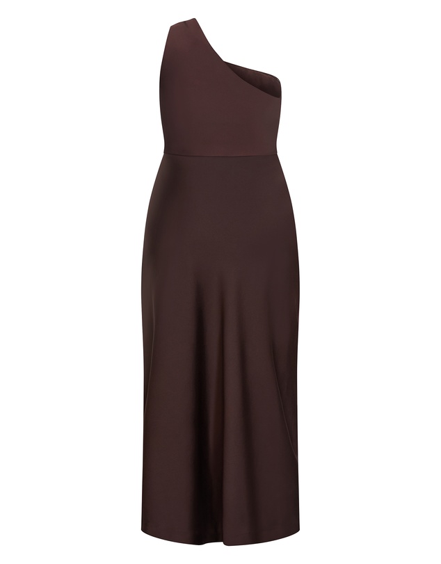 City Chic - Plus size Jayne One Shoulder Maxi Dress - chocolate