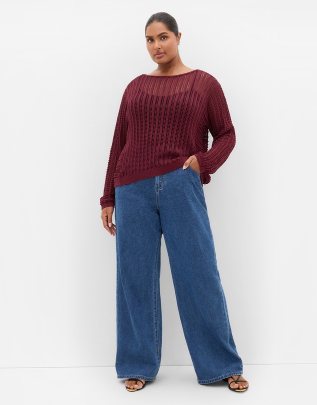 City Chic - Plus size Crochet Slouch Top - berry