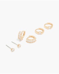 Lovisa - Gold Cubic Zirconia Hoop & Stud Earrings 3-Pack