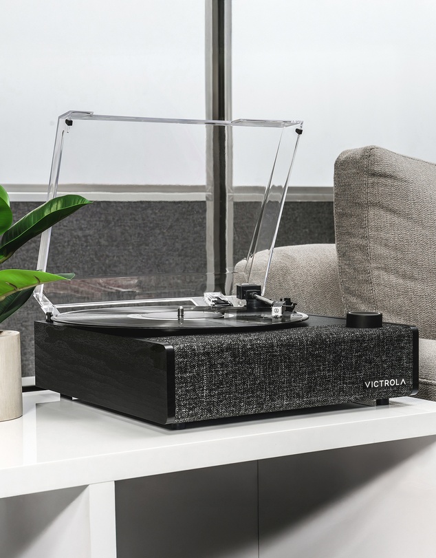 Victrola - Victrola Eastwood II Turntable - Black + Bundled Crosley Record Storage Display Stand