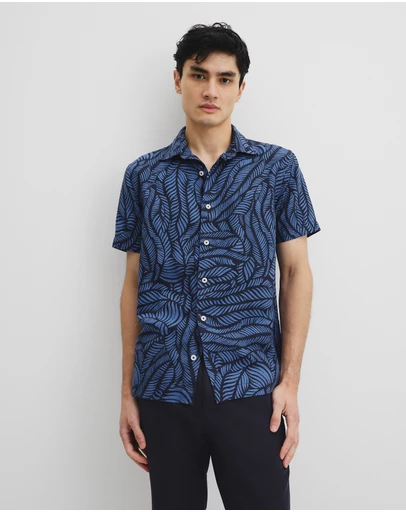 Country Road - Short Sleeve Leaf Linen Shirt