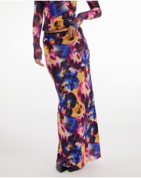 Dazie - Midnight Bloom Mesh Maxi Skirt