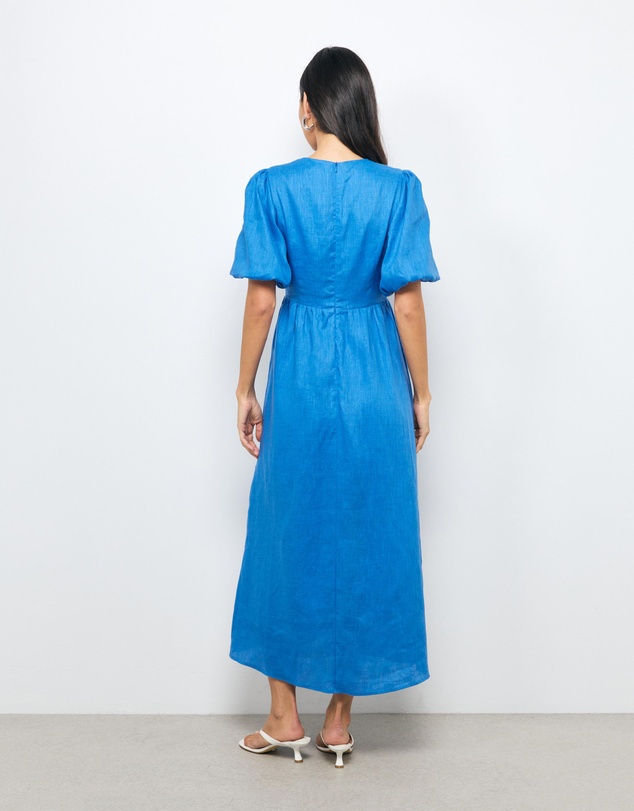 AERE - Ivy Puff Sleeve Linen Midi Dress