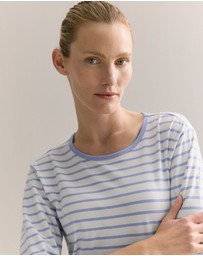 Trenery - Cotton Stripe 3/4 Sleeve T-shirt in Cornflower Blue