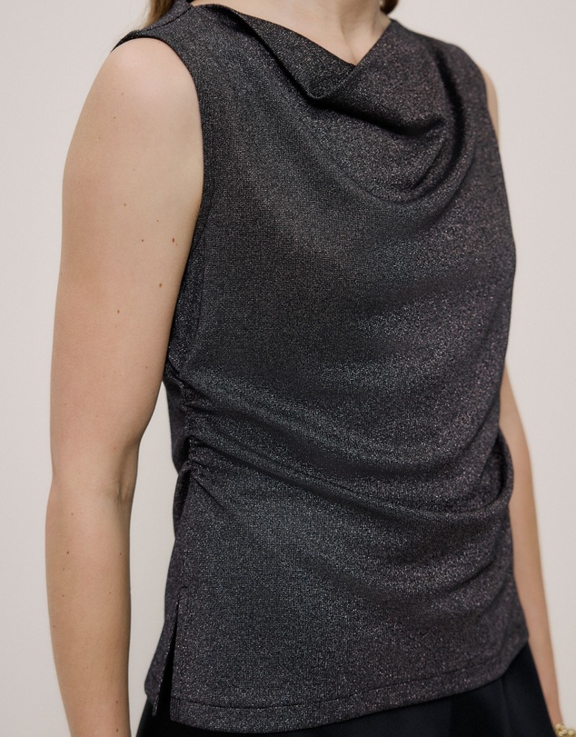 Trenery - Metallic Draped Shell Tank in Black