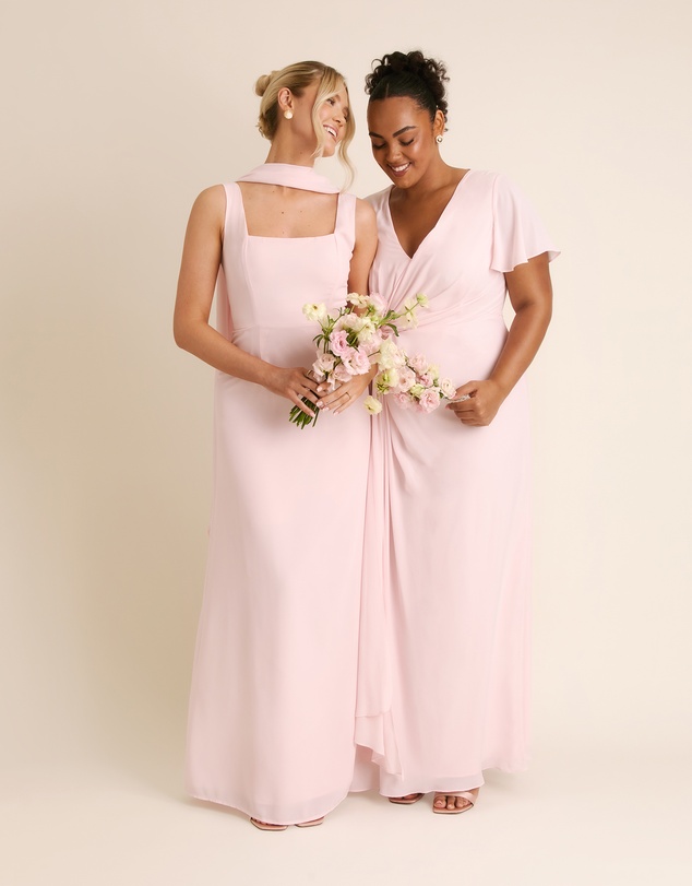 Six Stories - Square Neck Chiffon Bridesmaid Dress with Neck Scarf