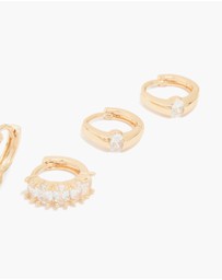 Lovisa - Gold Cubic Zirconia Hoop & Stud Earrings 3-Pack