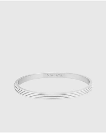 Nialaya Jewellery - Men's Silver Gentleman Bangle
