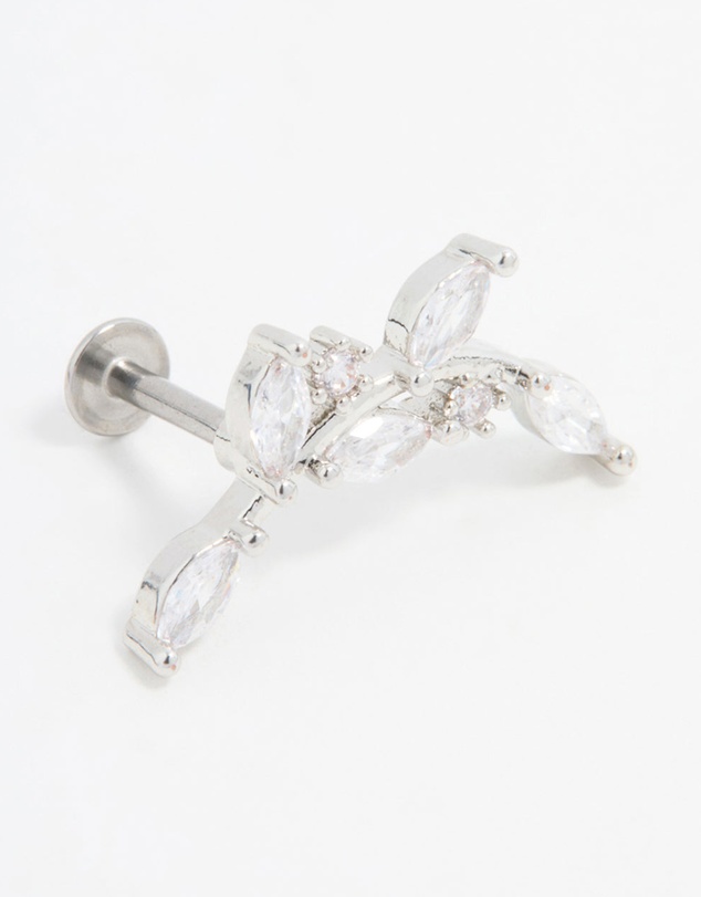 Lovisa - Stainless Steel Cubic Zirconia Curved Vine Single Flat Back Stud